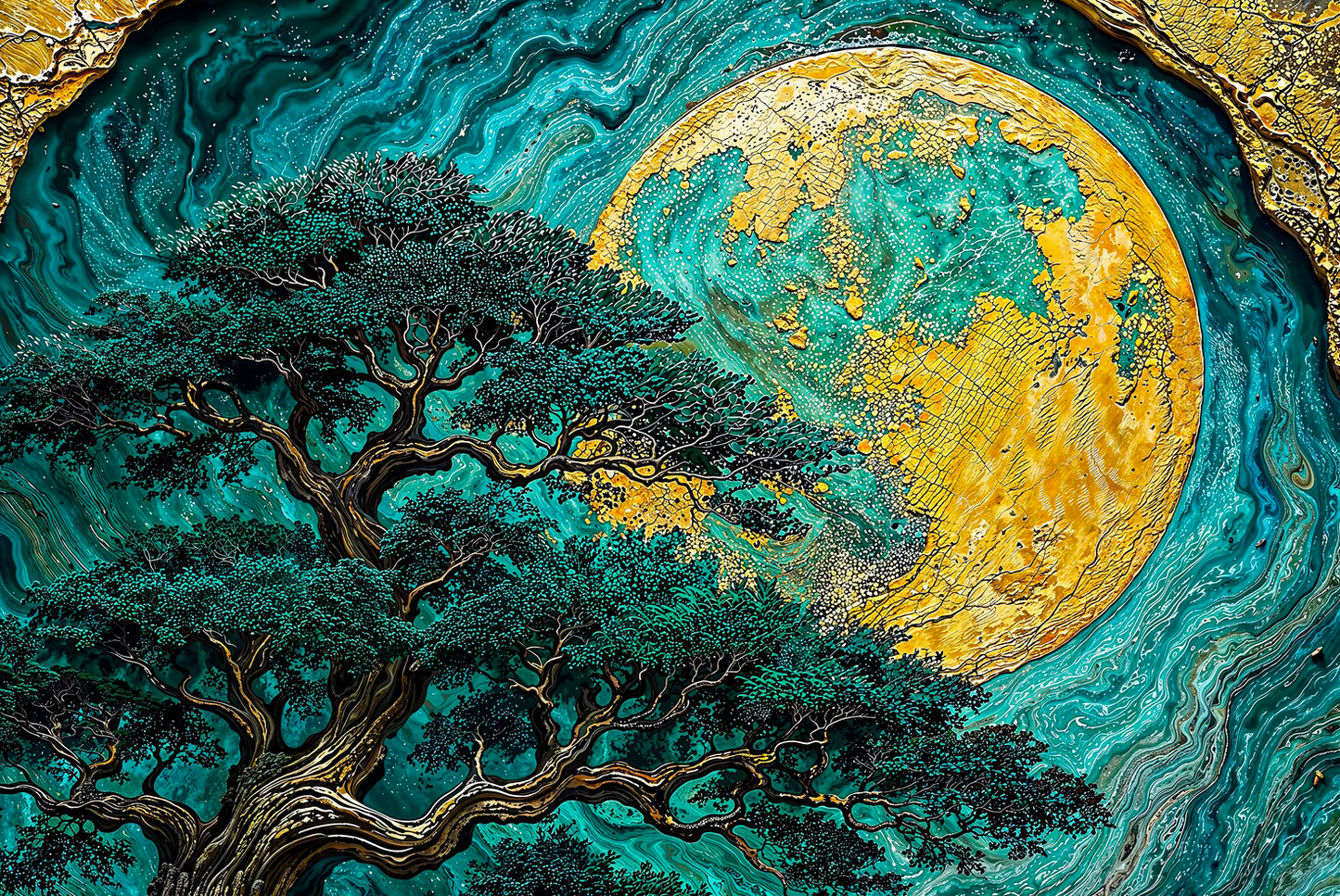 Wooden UV printed Wall Decor - Golden Pine Tree