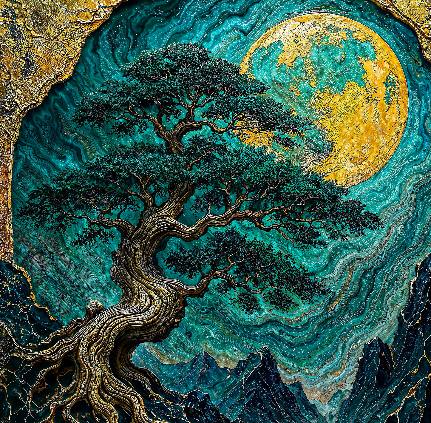 Wooden UV printed Wall Decor - Golden Pine Tree