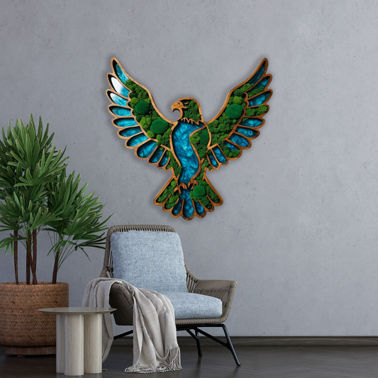 Wooden UV printed Moss wall decor Eagle Earl