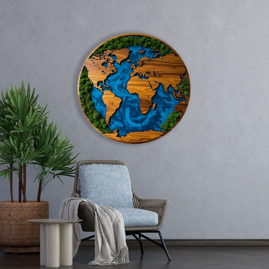 Wooden UV printed Moss wall decor Globe