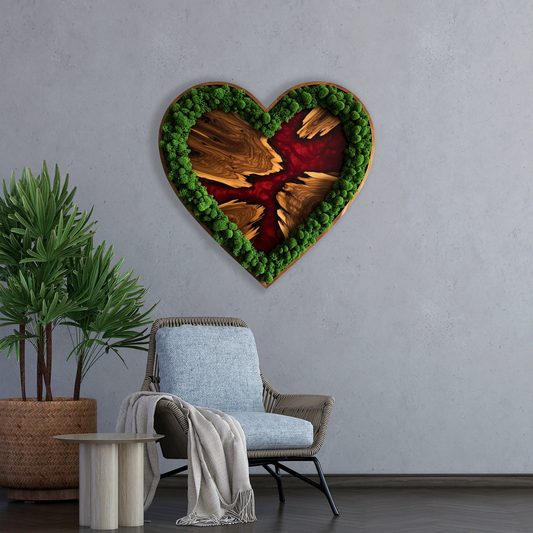 Wooden UV printed Moss wall decor Lava Heart