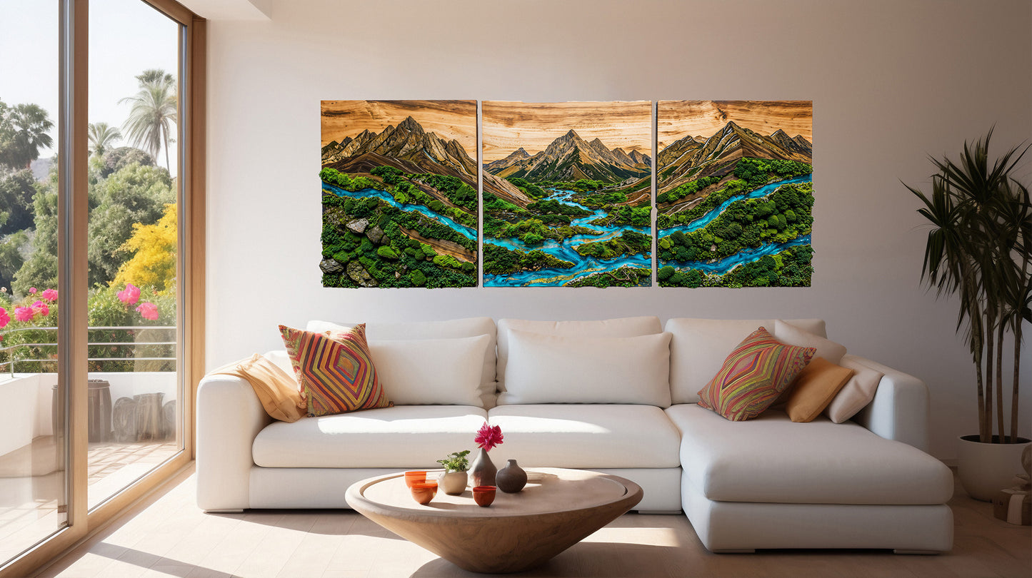 Wooden UV printed Moss wall decor Creation of Adam