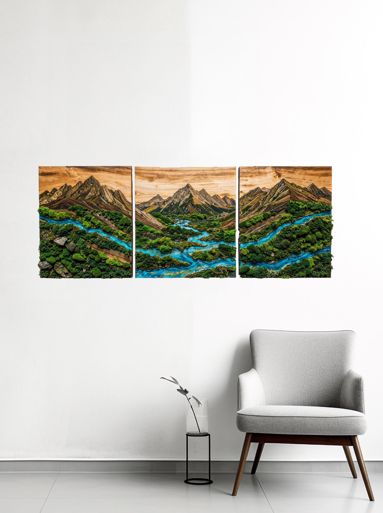 Wooden UV printed Moss wall decor Mossy Mountains