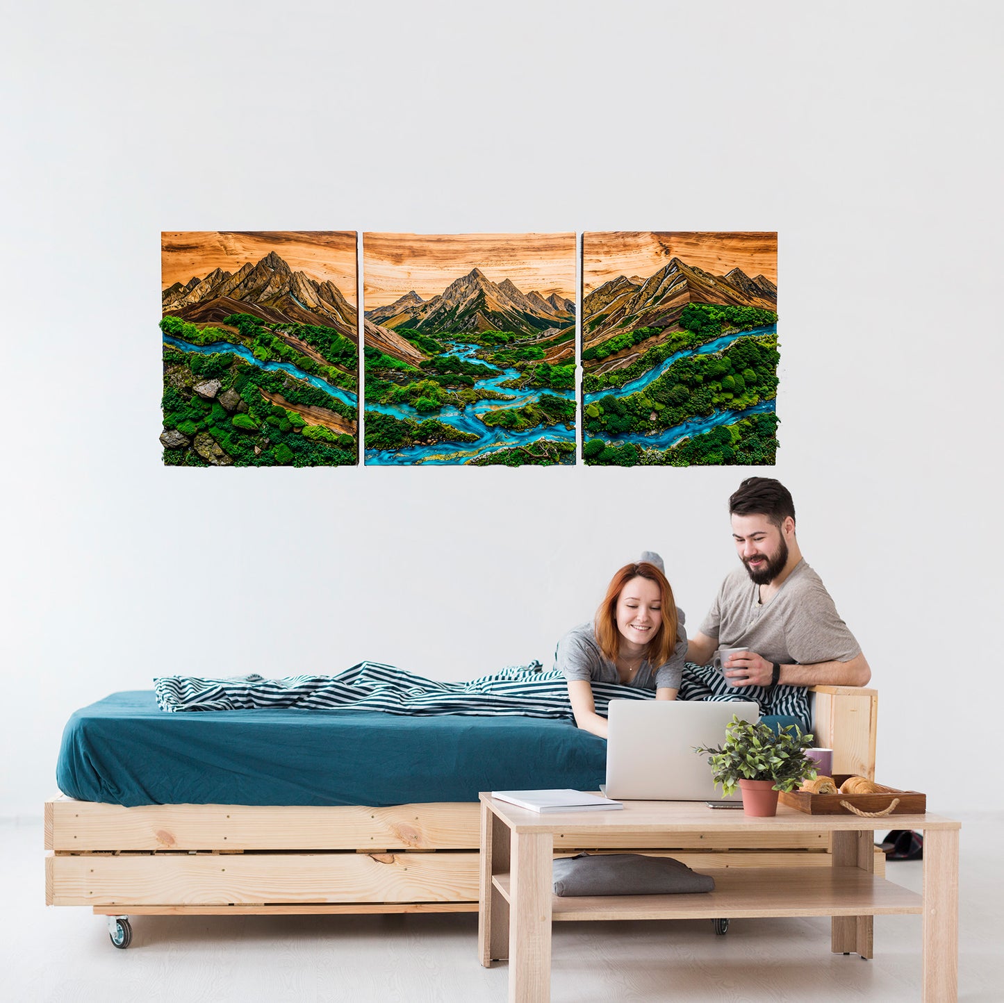 Wooden UV printed Moss wall decor Mossy Mountains