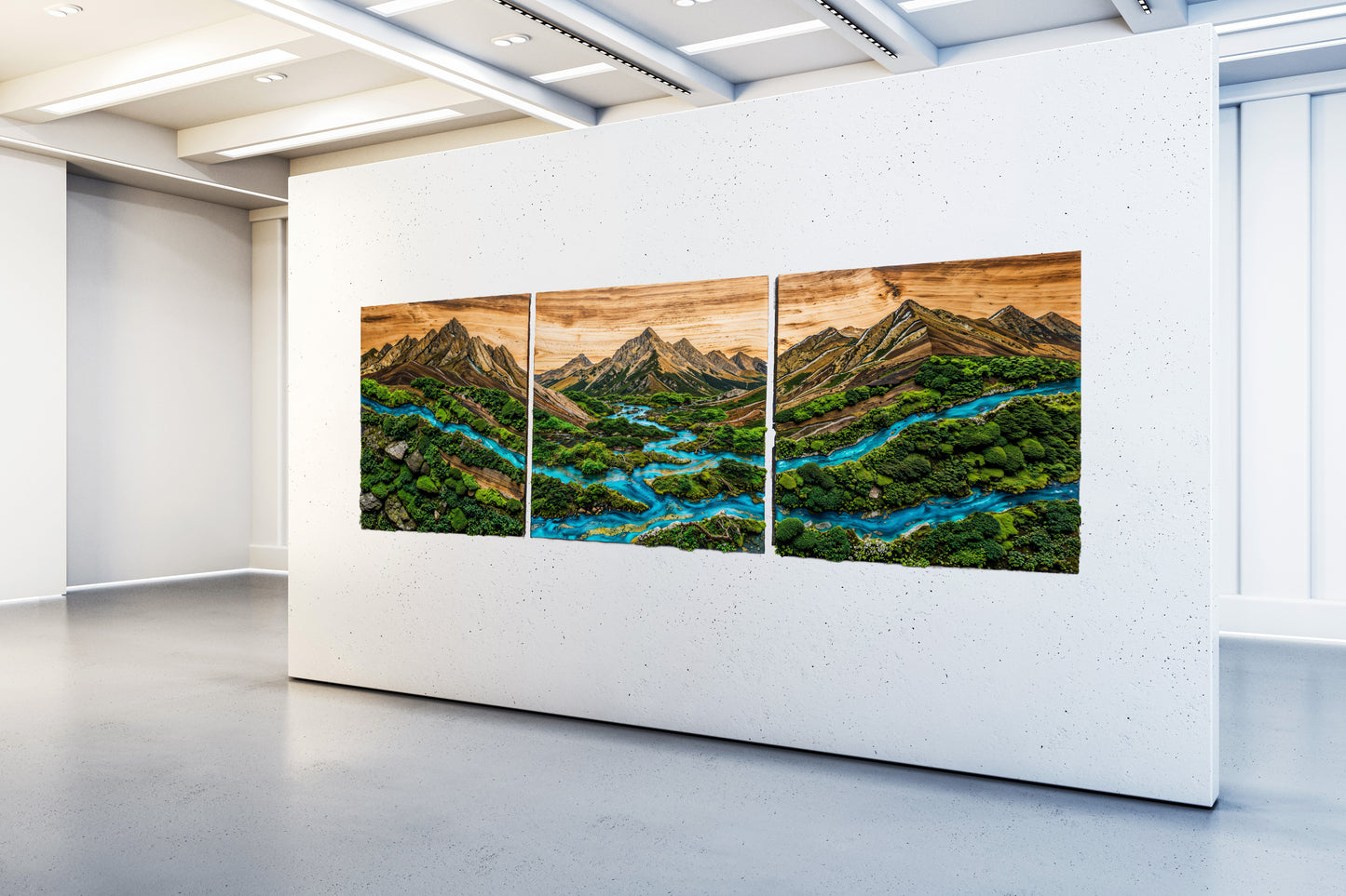 Wooden UV printed Moss wall decor Mossy Mountains