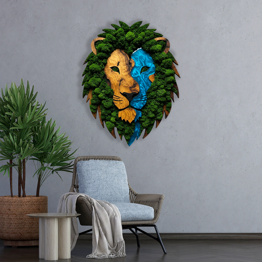 Wooden UV printed Moss wall decor Lion Rego