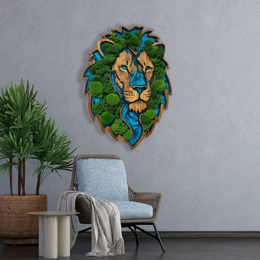 Wooden UV printed Moss wall decor Mufasa