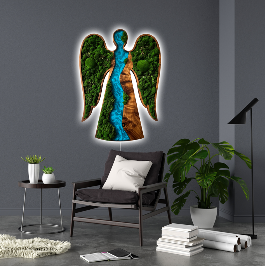 Luminous poster Angel Glass poster - moss stylized