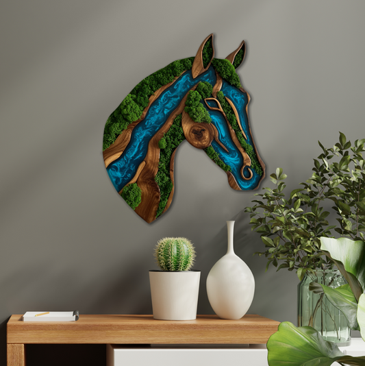 Wooden UV printed Moss wall decor Horse Palo