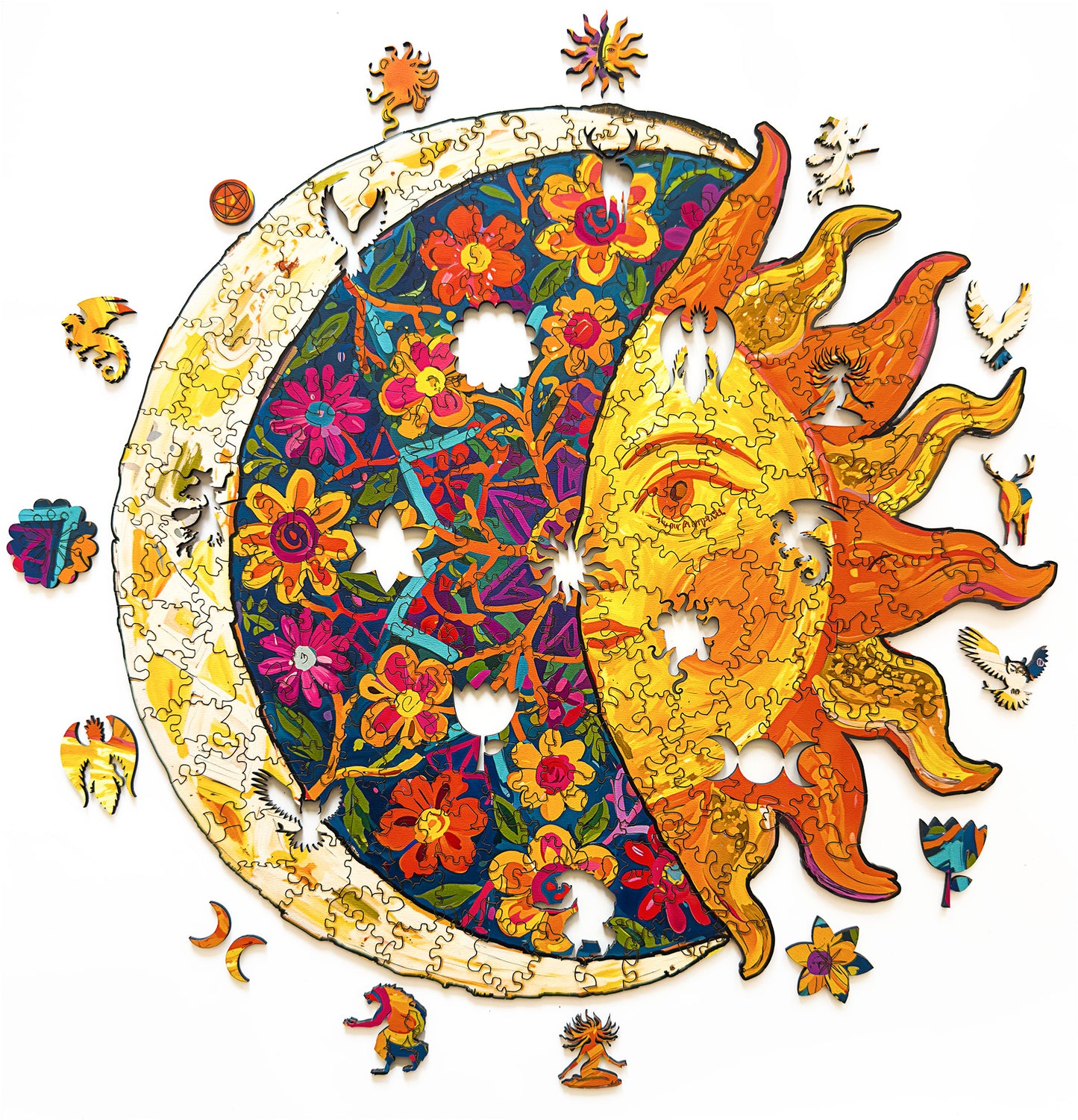 Wooden puzzle Moon, Sun and Flowers