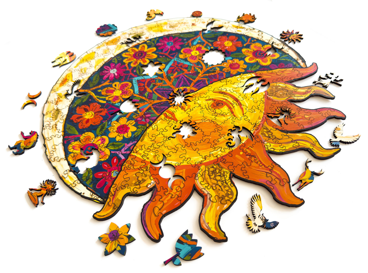 Wooden puzzle Moon, Sun and Flowers