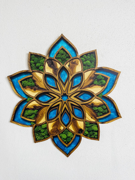 Wooden UV printed Moss wall decor Mandala Flore