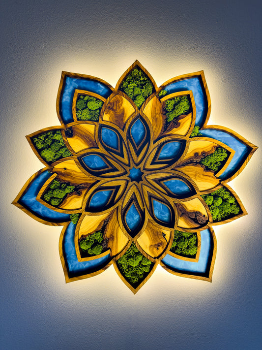 Luminous poster Mandala Flore Glass poster - moss stylized
