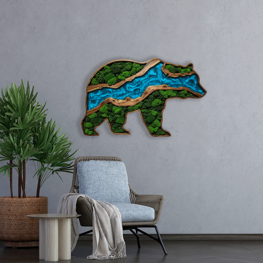 Wooden UV printed Moss wall decor Bear Miso