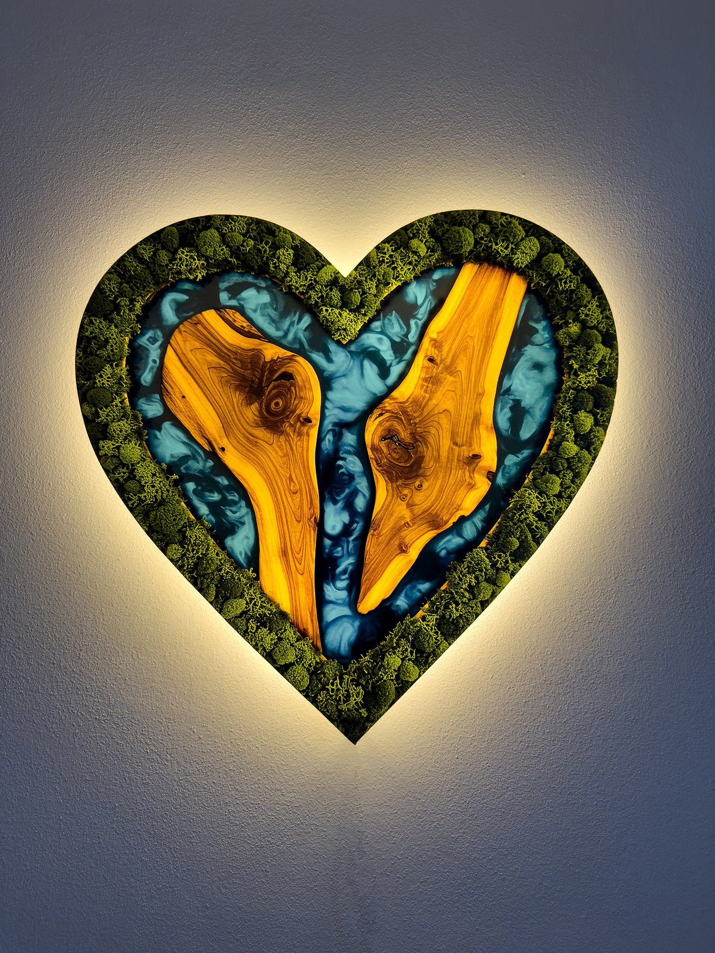 Luminous poster Heart - Blue Samba Glass poster - moss stylized