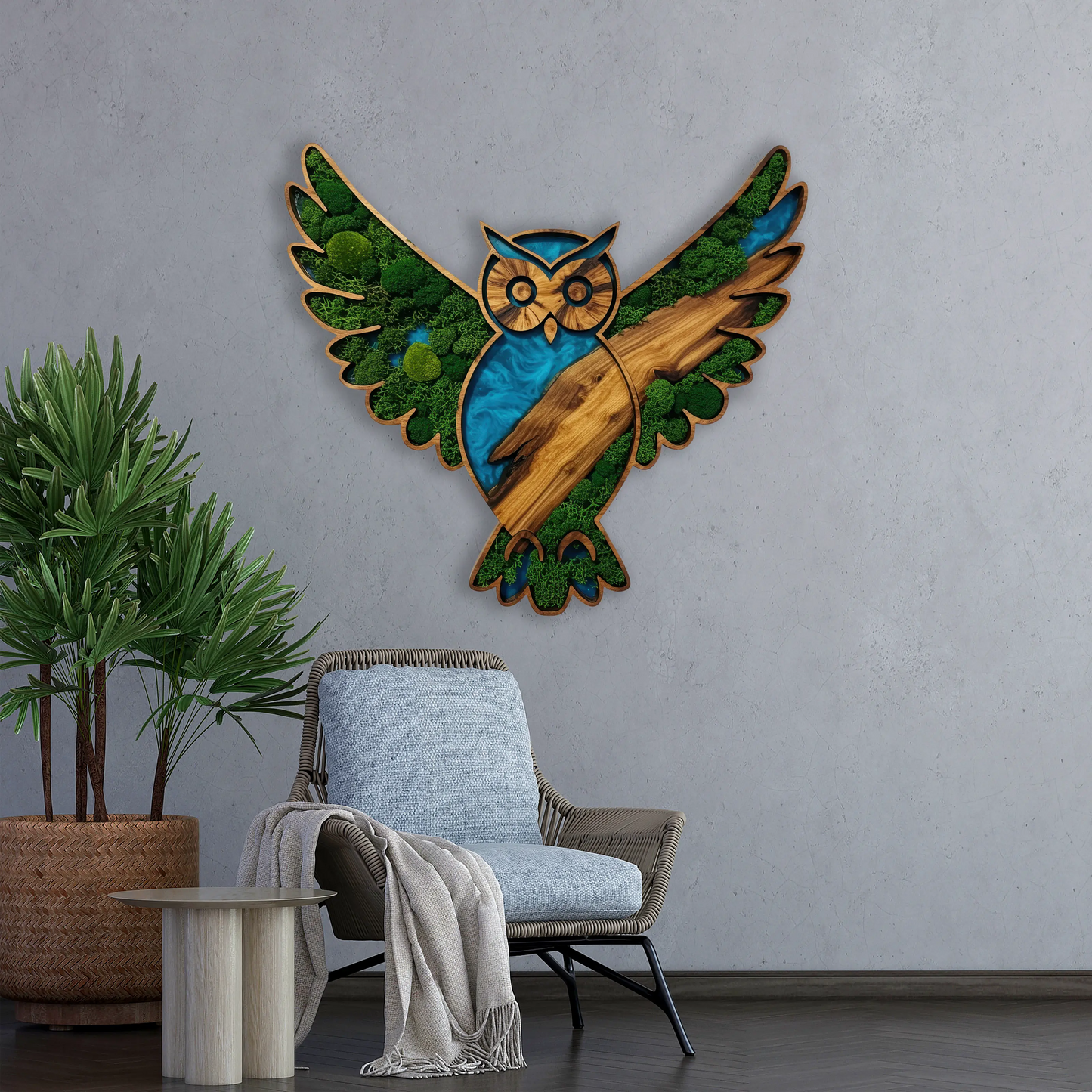 Wooden UV printed Moss wall decor Owl Sarlo