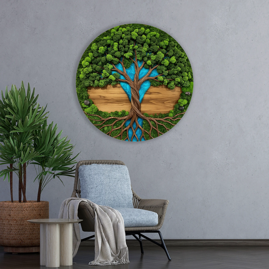 Wooden UV printed Moss wall decor Tree of Life Oak