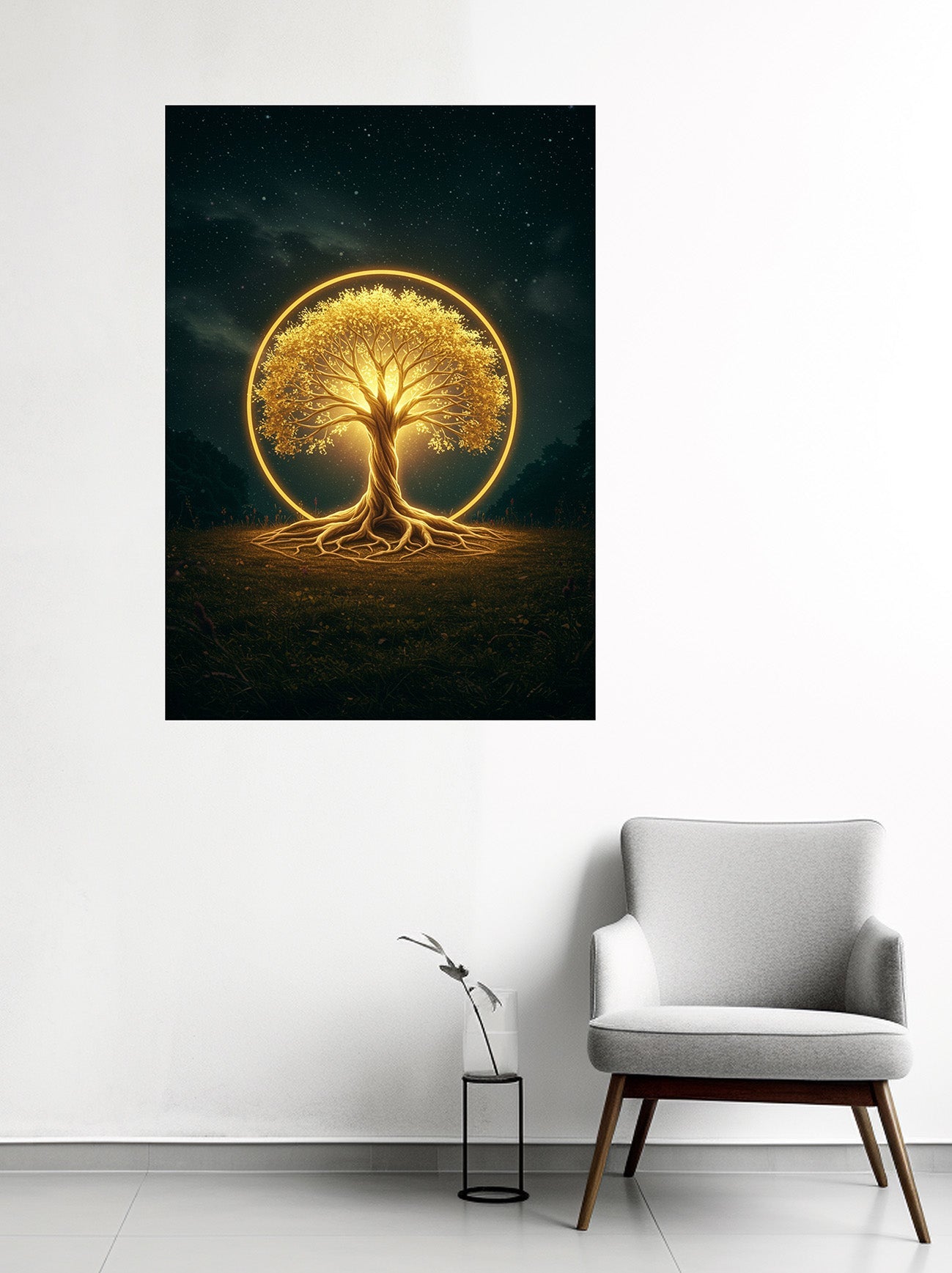 Wooden UV printed Moss wall decor Tree of Life Golden night
