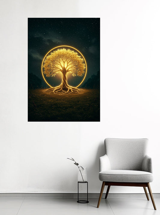 Wooden UV printed Moss wall decor Tree of Life Golden night