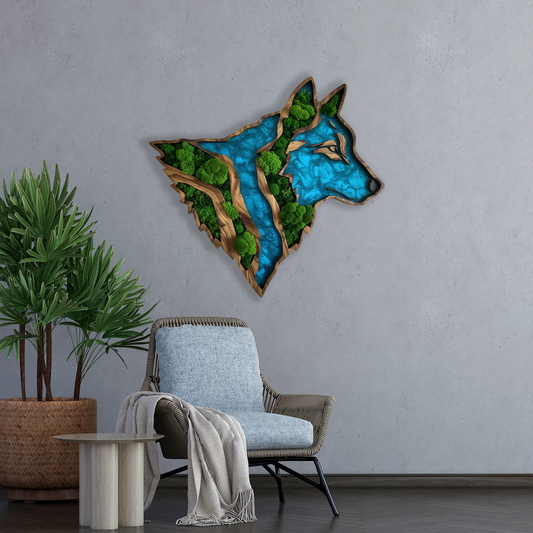 Wooden UV printed Moss wall decor Wolf Hedge