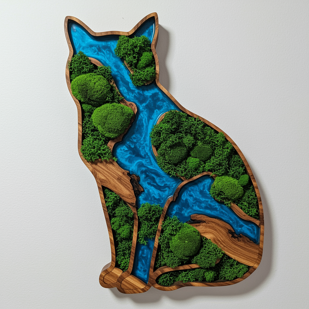 Luminous poster Cat Glass poster - moss stylized