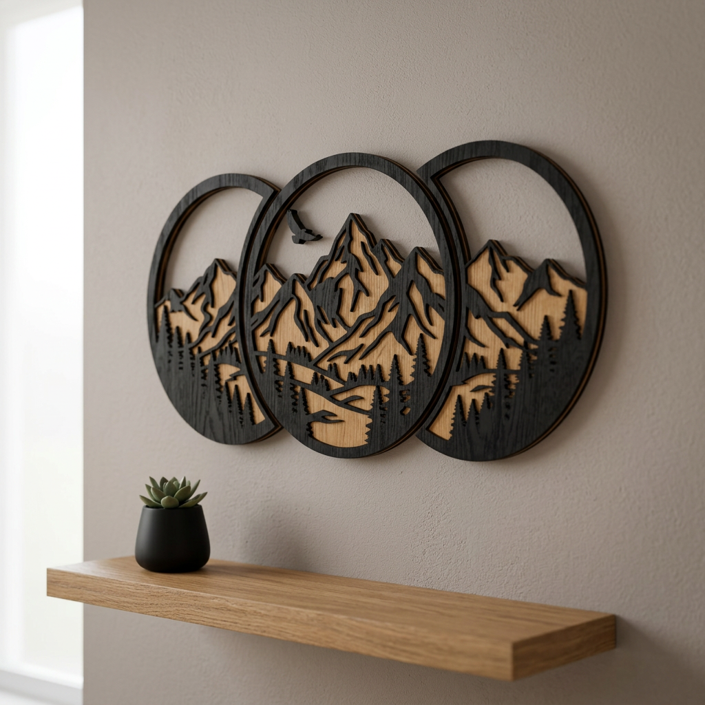 Mountain Circles – Real Nature Oak Wood Wall Decor (T-Tatra)