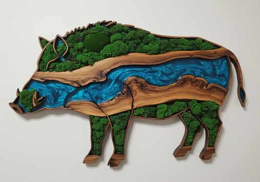 Luminous poster Boar Glass poster - moss stylized