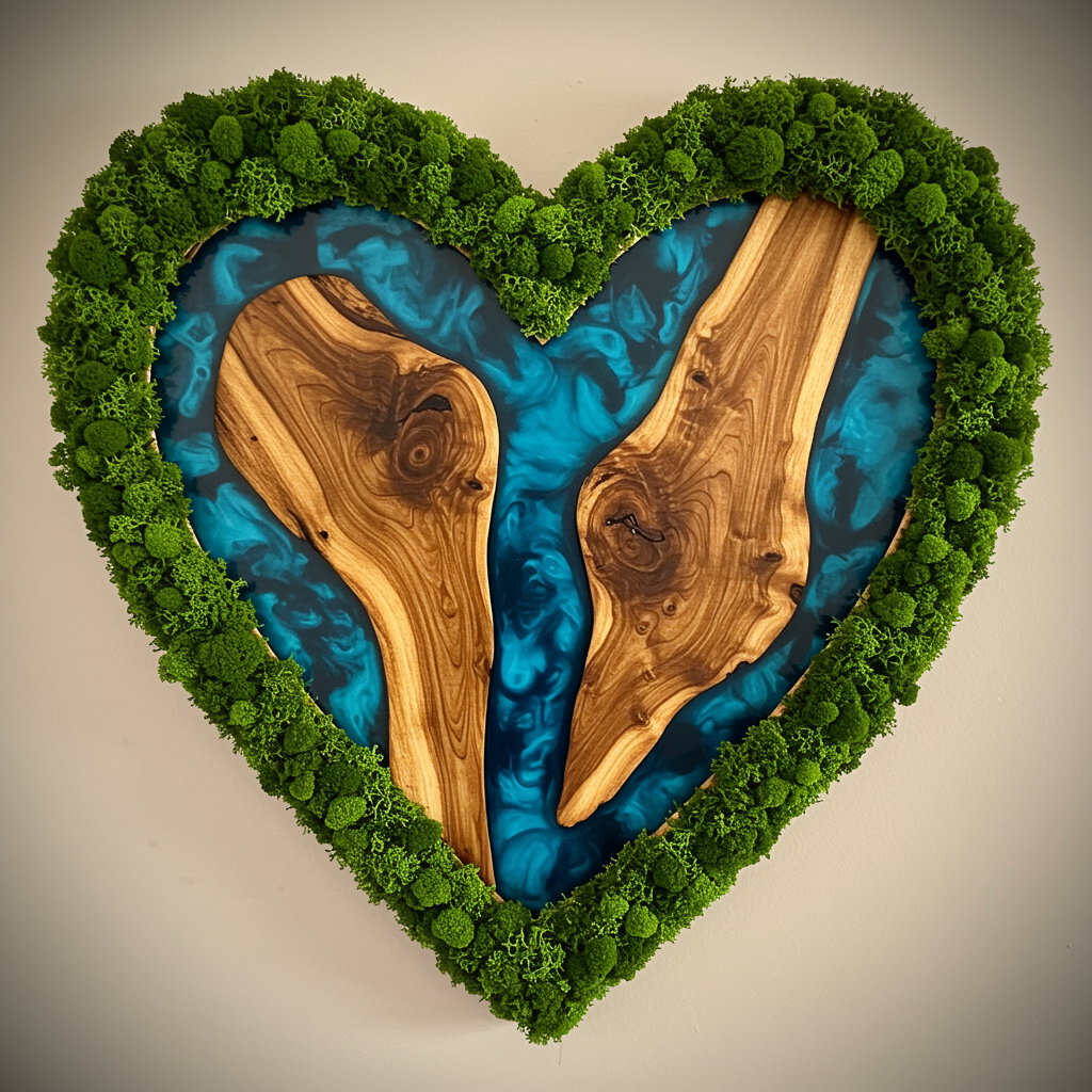 Luminous poster Heart - Blue Samba Glass poster - moss stylized