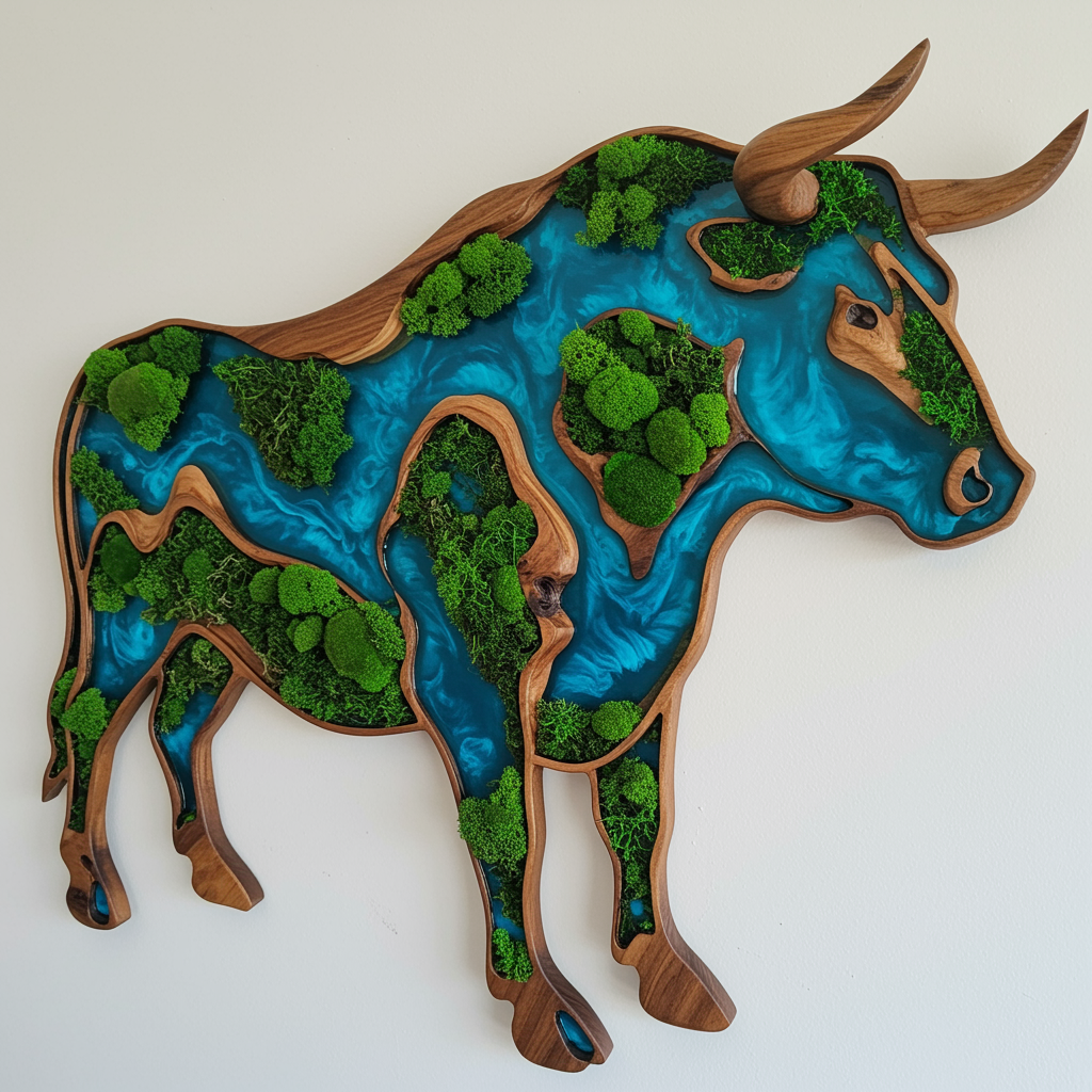 Luminous poster Bull Glass poster - moss stylized