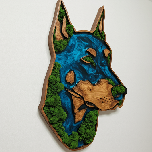 Luminous poster Doberman head Glass poster - moss stylized