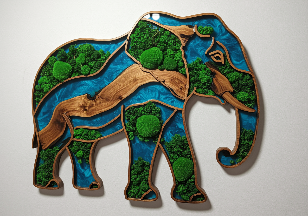 Luminous poster Elephant Glass poster - moss stylized