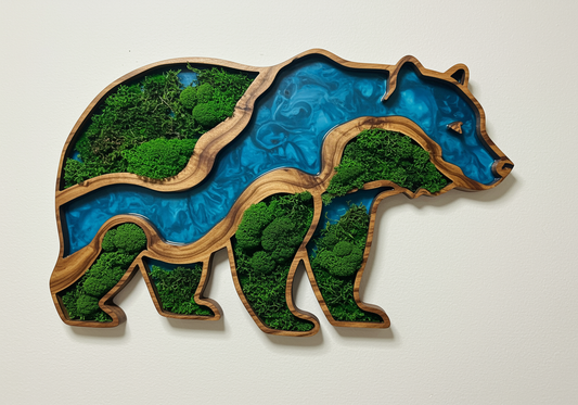 Luminous poster Grizzly bear Glass poster - moss stylized