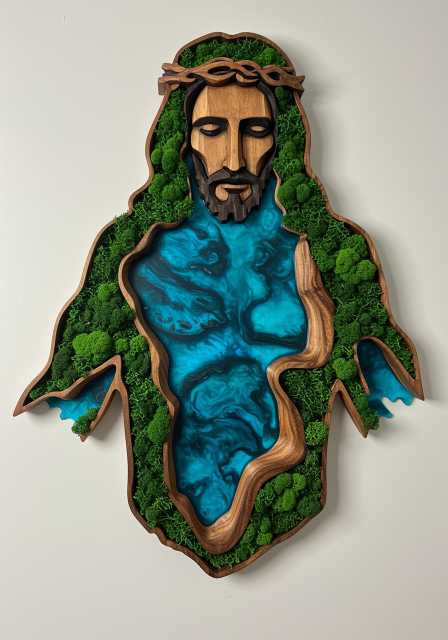 Luminous poster Jesus face Glass poster - moss stylized