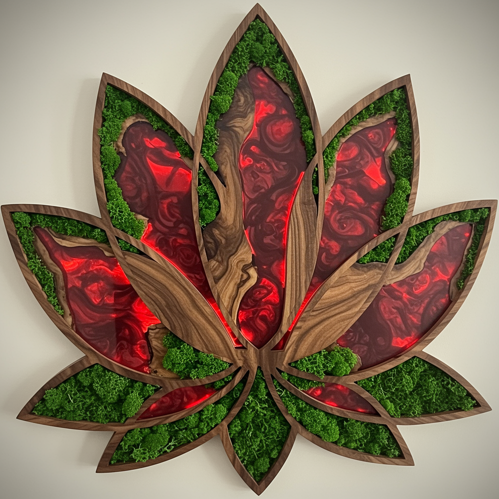 Luminous poster Lotus flower red Glass poster - moss stylized