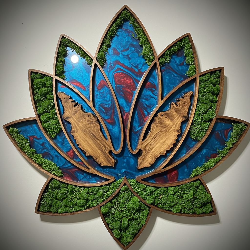 Luminous poster Lotus flower blue Glass poster - moss stylized ...