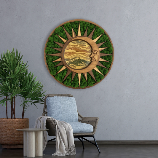 Wooden UV printed Moss wall decor Sun Hero