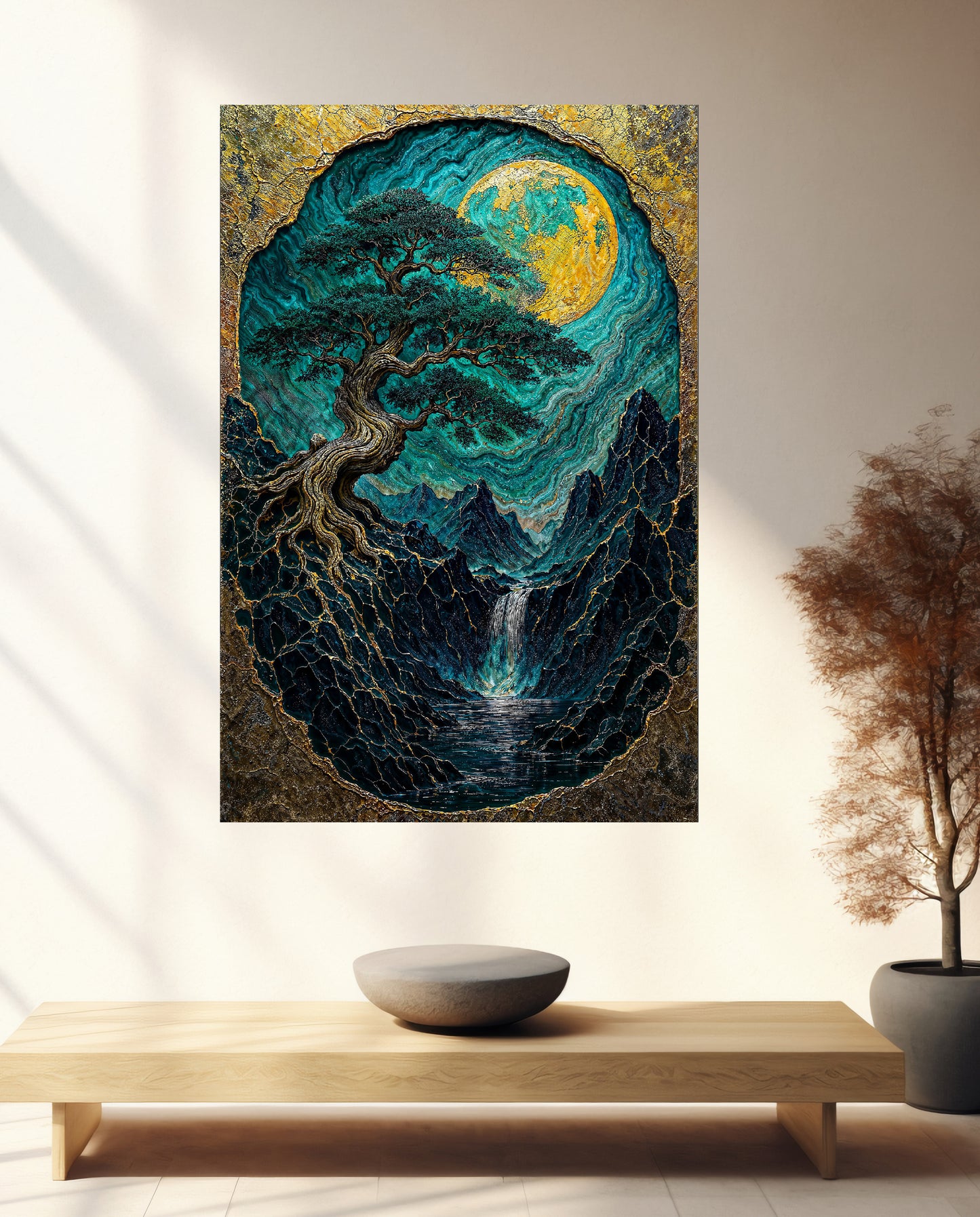 Wooden UV printed Wall Decor - Golden Pine Tree