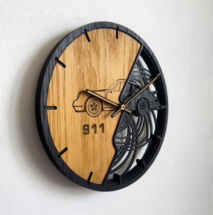 Sports car oak wall clock