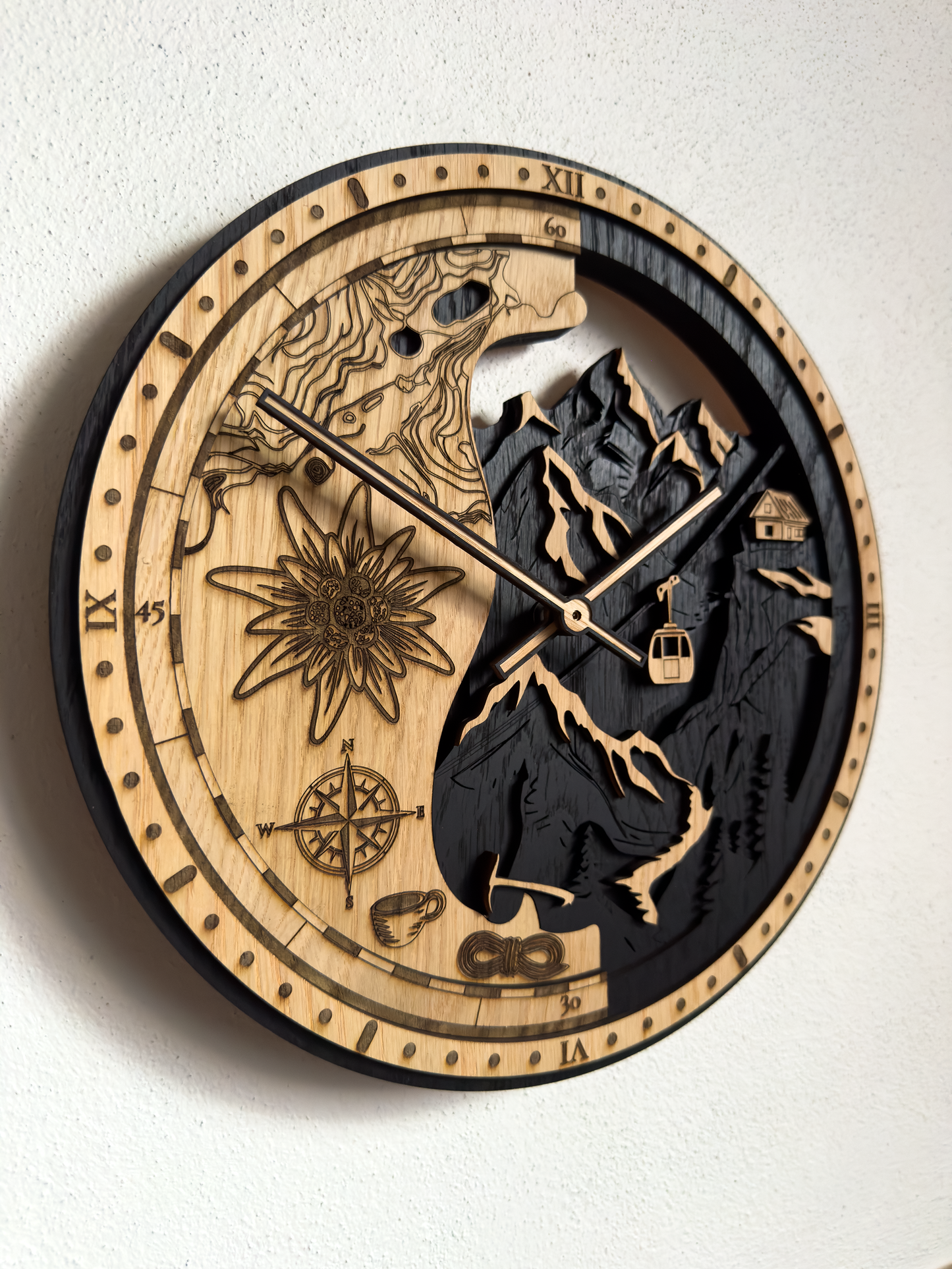 Alpine World – 3D Oak Wood Wall Clock (T-Tatra)