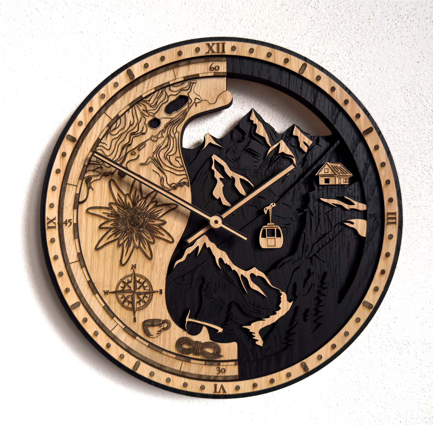 Alpine World – 3D Oak Wood Wall Clock (T-Tatra)
