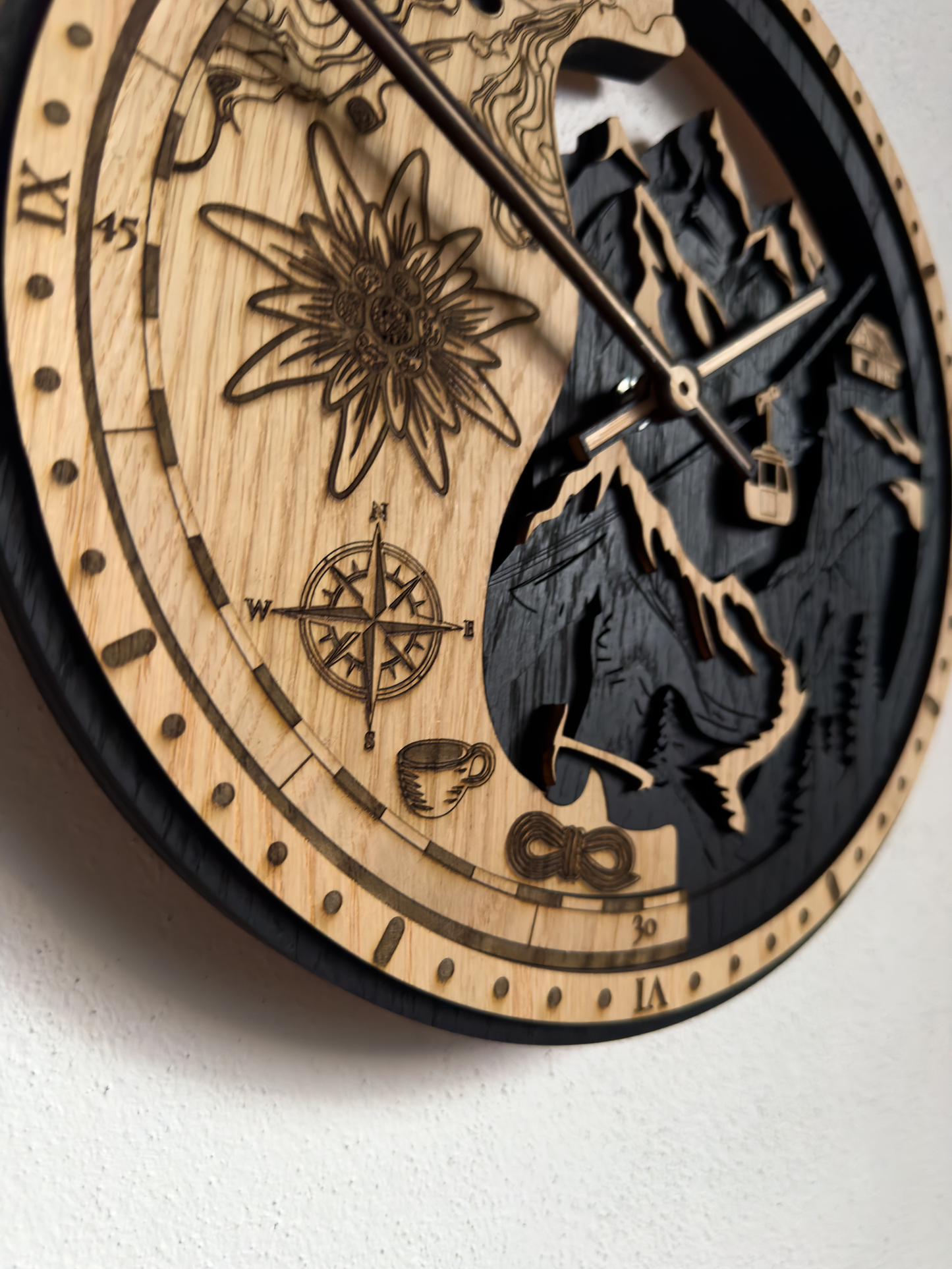 Alpine World – 3D Oak Wood Wall Clock (T-Tatra)