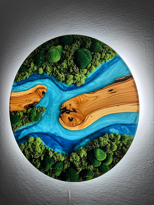 Luminous poster Moss wall decor Mountain lake