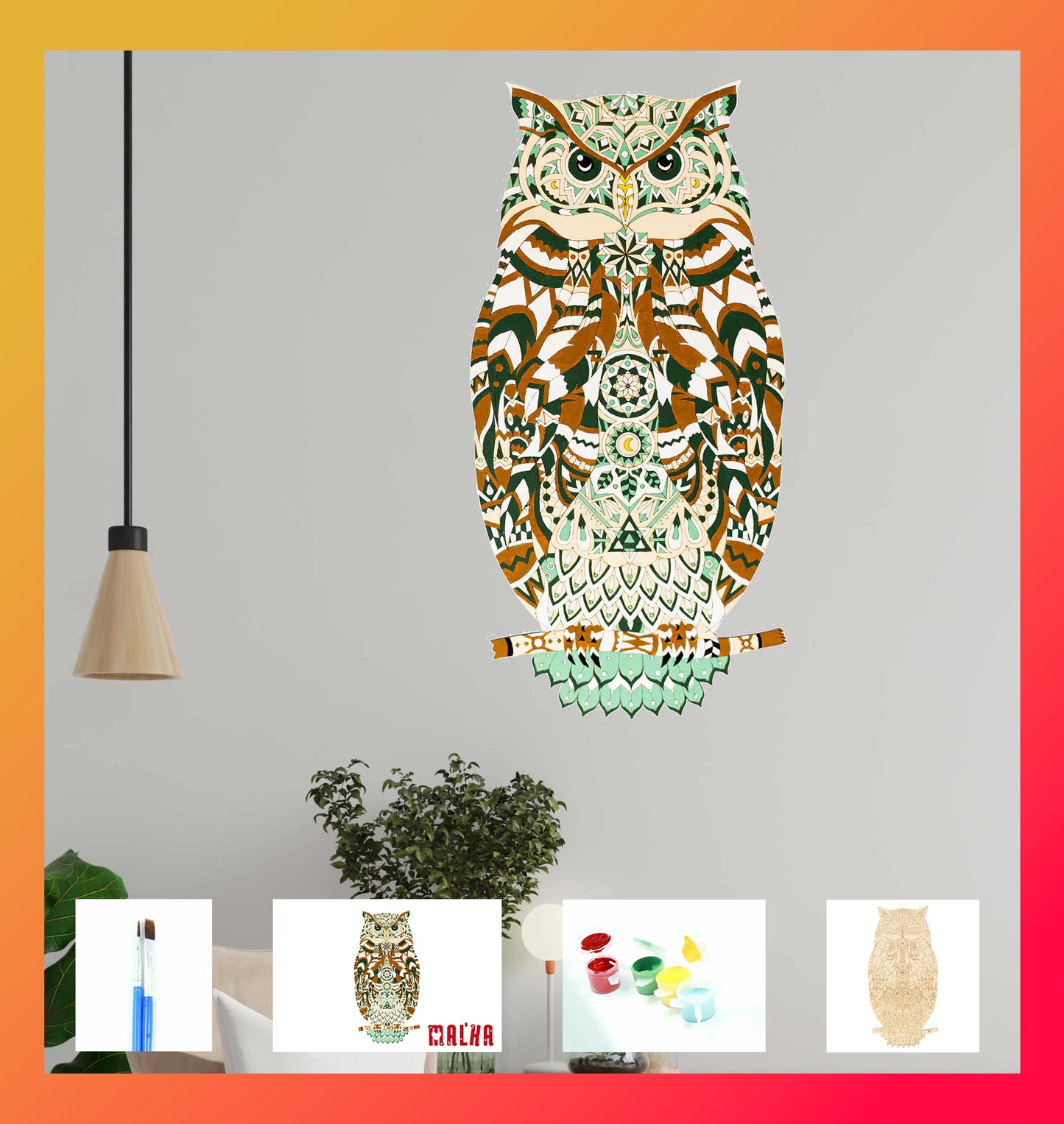 Bubo Bubo - Wooden coloring image - wall decoration