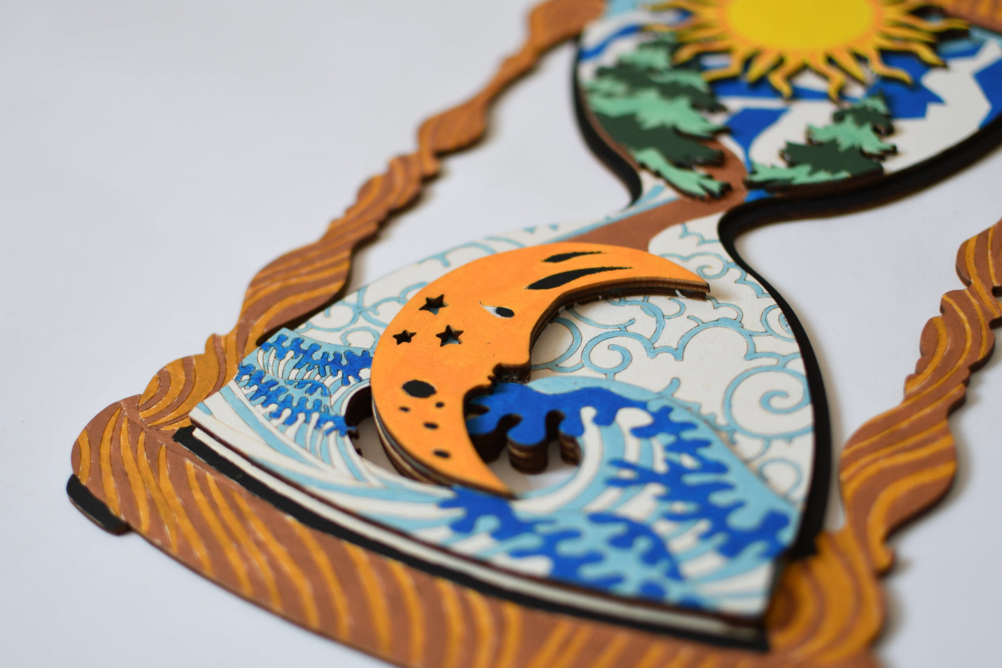 Day timer 3D - Wooden coloring image - wall decoration (Hand Made)