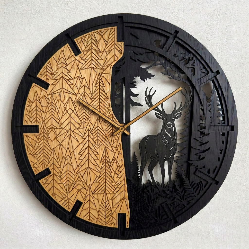 Deer oak wall clock