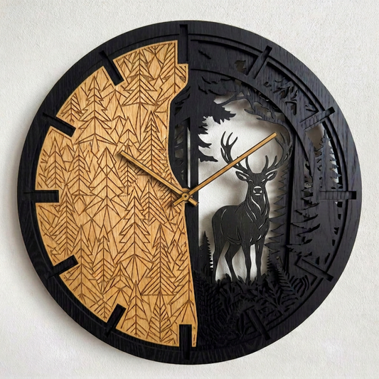 Deer oak wall clock