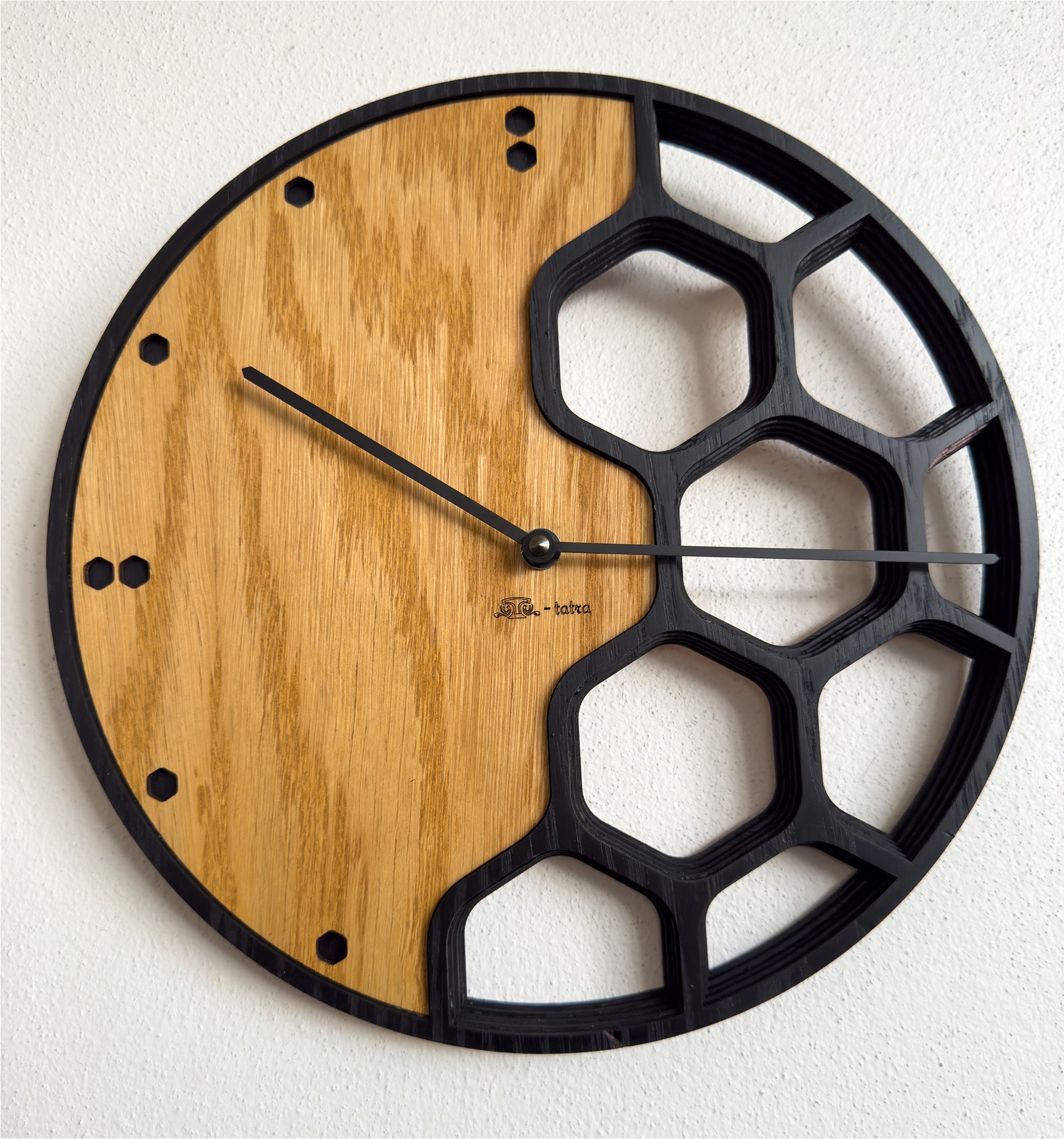Honeycomb oak wall clock
