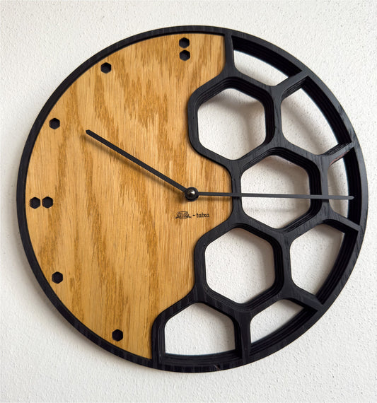 Honeycomb oak wall clock