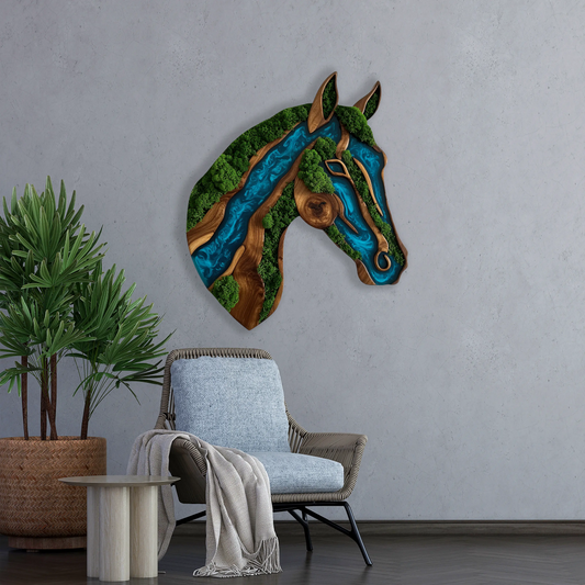 Wooden UV printed Moss wall decor Horse Palo