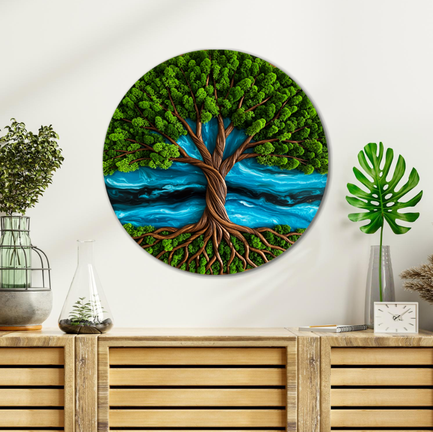 Wooden UV printed Moss wall decor Tree of Life